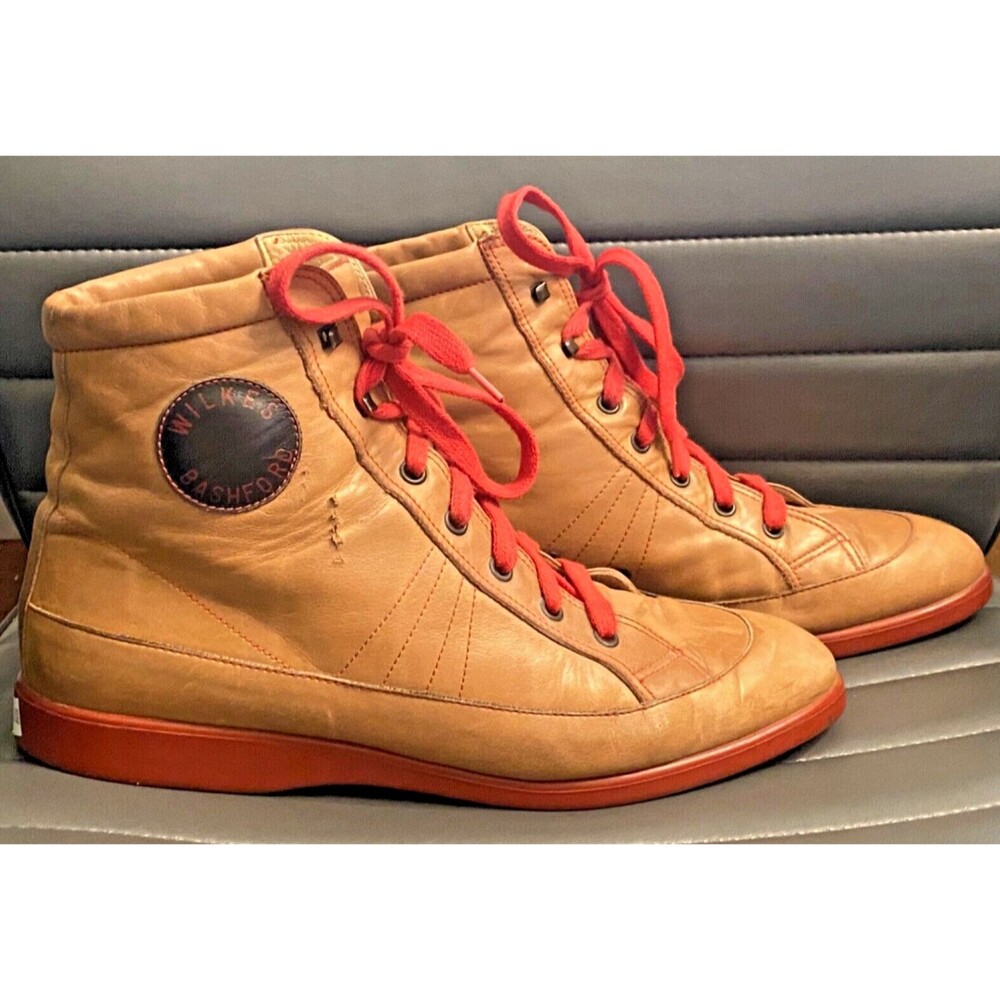 VINTAGE 80s Walter Newberger Wilkes Bashford Brown Tan Leather Hightop Shoes